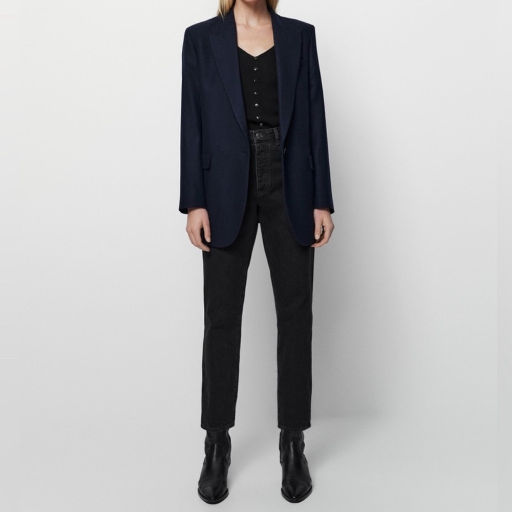 Massimo Dutti Women’s High Rise Straight Leg Raw Hem Jeans
